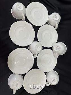 Villeroy & Boch 6 Sets Of Retired Damasco White Scrolls Demitasse Cups & Saucers