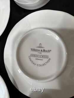 Villeroy & Boch 6 Sets Of Retired Damasco White Scrolls Demitasse Cups & Saucers