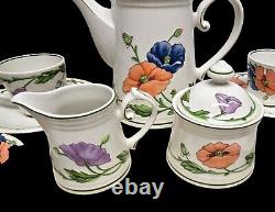 Villeroy Boch Amapola Coffee Pot Sugar Creamer S&P Coffee Demitasse Cups Saucers