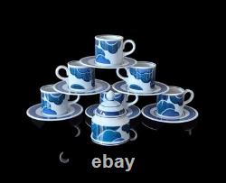 Villeroy Boch Blue Cloud Espresso Demitasse Set 6 Cups Saucers Lidded Sugar Bowl