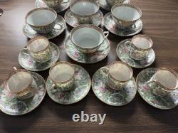 Vintage 13pc Rose Medallion Tea Set Teapot, 6 Teacups, 6 Demitasse Cups MCM