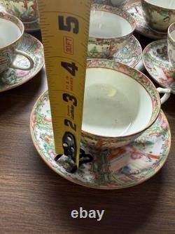 Vintage 13pc Rose Medallion Tea Set Teapot, 6 Teacups, 6 Demitasse Cups MCM