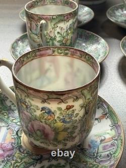 Vintage 13pc Rose Medallion Tea Set Teapot, 6 Teacups, 6 Demitasse Cups MCM