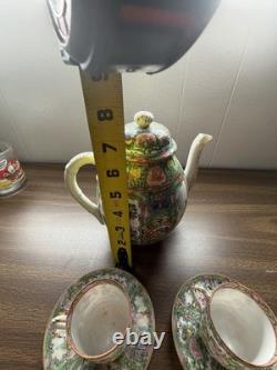 Vintage 13pc Rose Medallion Tea Set Teapot, 6 Teacups, 6 Demitasse Cups MCM