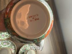 Vintage 13pc Rose Medallion Tea Set Teapot, 6 Teacups, 6 Demitasse Cups MCM