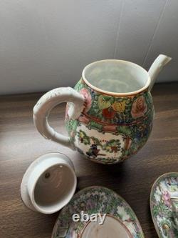 Vintage 13pc Rose Medallion Tea Set Teapot, 6 Teacups, 6 Demitasse Cups MCM