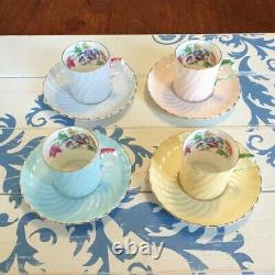 Vintage 1930s AYNSLEY Pastel Bone China Floral Demitasse Cups-Saucers 8 pc Set