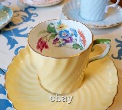 Vintage 1930s AYNSLEY Pastel Bone China Floral Demitasse Cups-Saucers 8 pc Set
