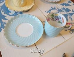 Vintage 1930s AYNSLEY Pastel Bone China Floral Demitasse Cups-Saucers 8 pc Set