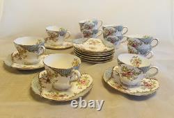 Vintage 1950's Grosvenor Floral Bone China Demitasse Cups and Saucer Set of 10