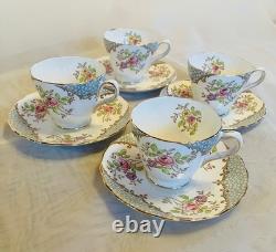 Vintage 1950's Grosvenor Floral Bone China Demitasse Cups and Saucer Set of 10