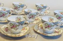 Vintage 1950's Grosvenor Floral Bone China Demitasse Cups and Saucer Set of 10