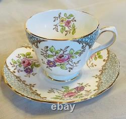 Vintage 1950's Grosvenor Floral Bone China Demitasse Cups and Saucer Set of 10