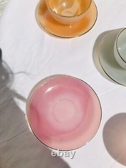 Vintage ARCOPAL France Cup Saucer SET Demitasse Pink Blue Green Pastel Gold Rims