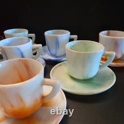 Vintage Akro Agate 6 Demitasse Cup and Saucer Sets orange, blue, green