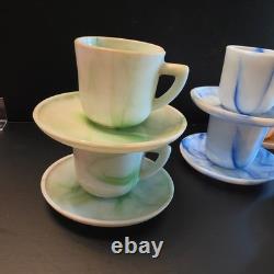 Vintage Akro Agate 6 Demitasse Cup and Saucer Sets orange, blue, green