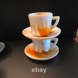 Vintage Akro Agate 6 Demitasse Cup and Saucer Sets orange, blue, green