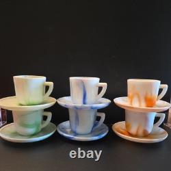 Vintage Akro Agate 6 Demitasse Cup and Saucer Sets orange, blue, green