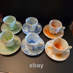 Vintage Akro Agate 6 Demitasse Cup and Saucer Sets orange, blue, green