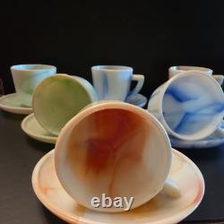 Vintage Akro Agate 6 Demitasse Cup and Saucer Sets orange, blue, green