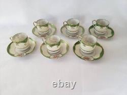 Vintage Ardalt Occupied Japan Demitasse Tea Cups & Saucers Green Pink SET of 6