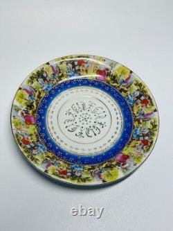 Vintage Arita Japan Demitasse Cup Saucer Fragonard Scene Cobalt Gold Pedestal