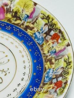 Vintage Arita Japan Demitasse Cup Saucer Fragonard Scene Cobalt Gold Pedestal