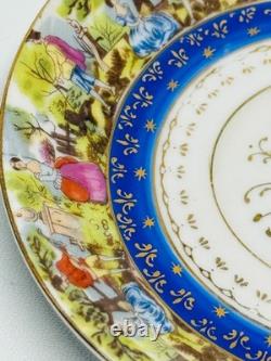 Vintage Arita Japan Demitasse Cup Saucer Fragonard Scene Cobalt Gold Pedestal