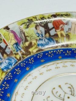 Vintage Arita Japan Demitasse Cup Saucer Fragonard Scene Cobalt Gold Pedestal