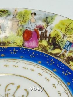 Vintage Arita Japan Demitasse Cup Saucer Fragonard Scene Cobalt Gold Pedestal