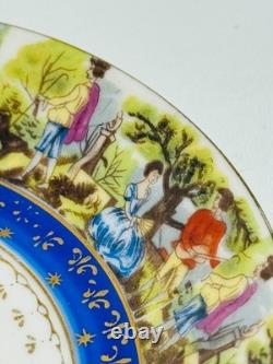 Vintage Arita Japan Demitasse Cup Saucer Fragonard Scene Cobalt Gold Pedestal