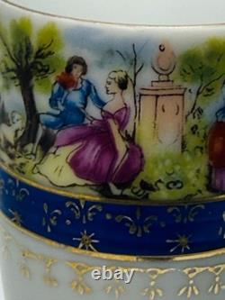Vintage Arita Japan Demitasse Cup Saucer Fragonard Scene Cobalt Gold Pedestal