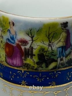 Vintage Arita Japan Demitasse Cup Saucer Fragonard Scene Cobalt Gold Pedestal
