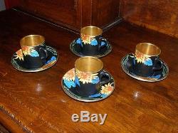 Vintage Art Deco Crown Ducal Set of 4 Demi-Tasse Cups and Saucers 1915-1929