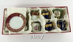 Vintage Assorted Limoges France Demitasse Gilt Tea Cups & Saucers Set of 6 Boxed