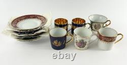 Vintage Assorted Limoges France Demitasse Gilt Tea Cups & Saucers Set of 6 Boxed