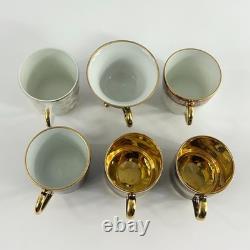 Vintage Assorted Limoges France Demitasse Gilt Tea Cups & Saucers Set of 6 Boxed