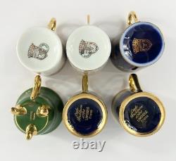 Vintage Assorted Limoges France Demitasse Gilt Tea Cups & Saucers Set of 6 Boxed