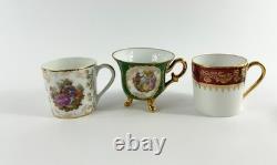 Vintage Assorted Limoges France Demitasse Gilt Tea Cups & Saucers Set of 6 Boxed