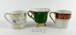 Vintage Assorted Limoges France Demitasse Gilt Tea Cups & Saucers Set of 6 Boxed