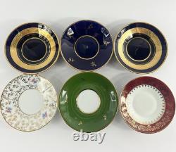 Vintage Assorted Limoges France Demitasse Gilt Tea Cups & Saucers Set of 6 Boxed