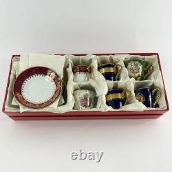 Vintage Assorted Limoges France Demitasse Gilt Tea Cups & Saucers Set of 6 Boxed