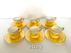 Vintage Aynsley Bone China Demitasse Cup and Saucer Set of 6 Yellow Gold Pattern