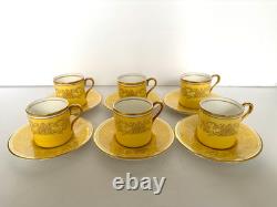 Vintage Aynsley Bone China Demitasse Cup and Saucer Set of 6 Yellow Gold Pattern