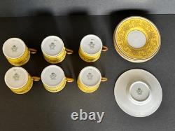 Vintage Aynsley Bone China Demitasse Cup and Saucer Set of 6 Yellow Gold Pattern