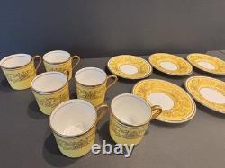 Vintage Aynsley Bone China Demitasse Cup and Saucer Set of 6 Yellow Gold Pattern