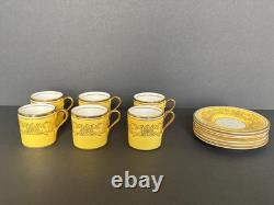 Vintage Aynsley Bone China Demitasse Cup and Saucer Set of 6 Yellow Gold Pattern