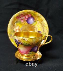 Vintage Aynsley Bone China Fruit Orchard Demitasse Cup + Saucer Lush Gold Signed