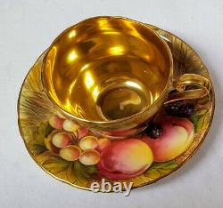 Vintage Aynsley Bone China Fruit Orchard Demitasse Cup + Saucer Lush Gold Signed