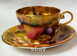 Vintage Aynsley Bone China Fruit Orchard Demitasse Cup + Saucer Lush Gold Signed